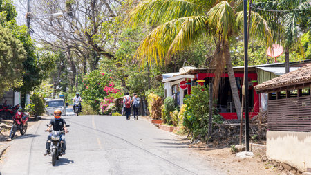 Ometepe , Nicaragua - March 21, 2024 Street view of little village at Ometepe island in southwest Nicaragua Central Americaのeditorial素材