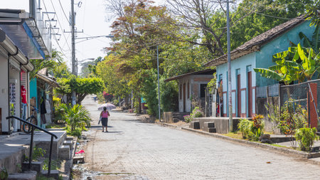Ometepe , Nicaragua - March 21, 2024 Street view of little village at Ometepe island in southwest Nicaragua Central Americaのeditorial素材