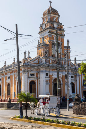 Granada, Nicaragua - March 19, 2024: Iglesia Xalteva with baroque facade in Granada on the shores of Lake Nicaragua Cocibolca in Nicaragua Central Americaのeditorial素材