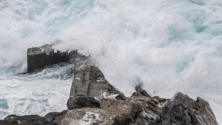 Rough rocky coastline in Basque Country Spain