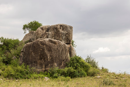 Rock formation in Serengeti with in Tanzania, East Africaの写真素材