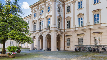 Entrance of Mirabell Palace in the historic old town of Salzburg in Austria