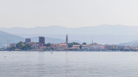 Panoramic view of Koper at Istrian peninsula along the Adriatic sea in Sloveniaの写真素材