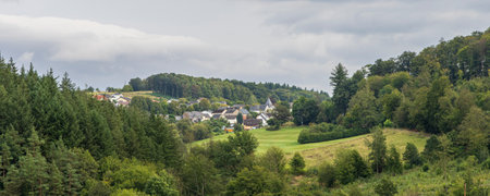 Landscape of Eisenbachtal in Girod, Rhineland-Palatinate in Germanyの写真素材
