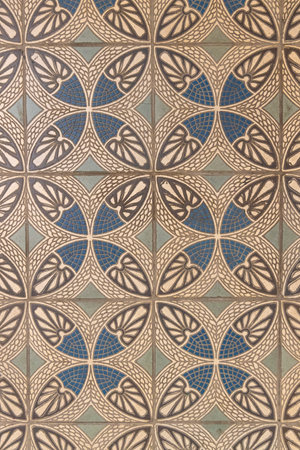 Background with Slovenian tiles in creme and blue in Ptuj along the Drava river in Styria region in Sloveniaの写真素材