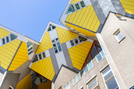 Famous colorful cube houses designed by architect Piet Blom in the heart of Rotterdam The...