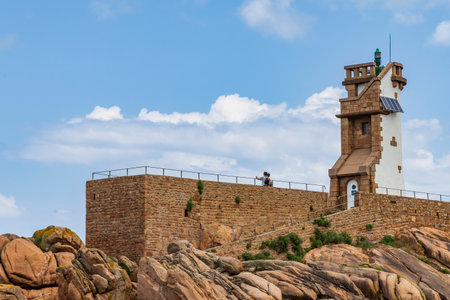 Paon Lighthouse at northern part of little island Ile-de-Brehat Cotes-dArmor coast in Brittany Franceの写真素材
