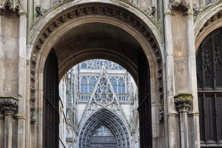 Entrance to Cathedral Notre-Dame in Rouen in Normandy Franceの写真素材