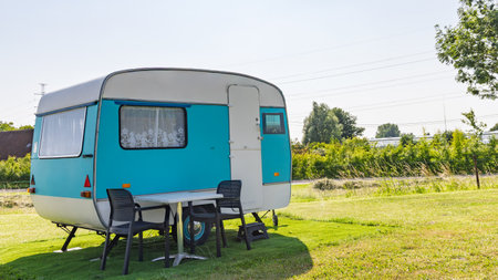 Little Retro caravan parkerd at lawnの写真素材