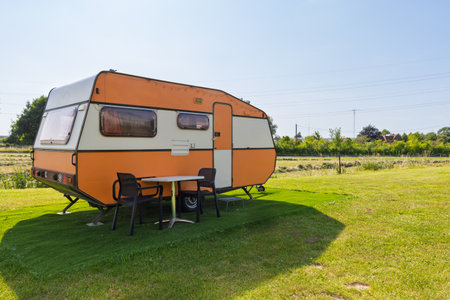 Little Retro caravan parked on lawn