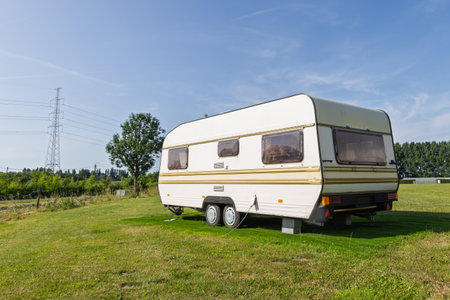 Little Retro caravan parkerd at lawnの写真素材