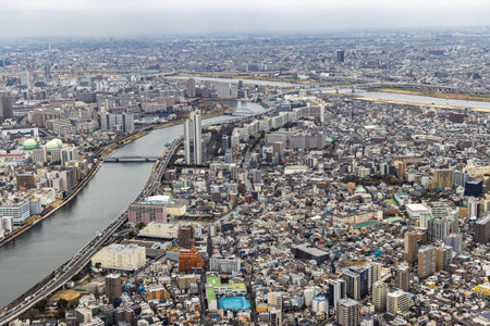 Birdview of Tokyo in Japan from the The Sakura Skytree tower. One of Worlds tallest towers of 634...