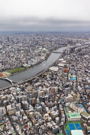 Birdview of Tokyo in Japan from the The Sakura Skytree tower. One of Worlds tallest towers of 634 meters.の写真素材