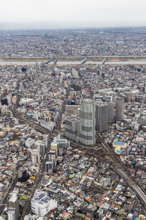 Birdview of Tokyo in Japan from the Sakura Skytree tower. One of the world's tallest towers at 634 meters.の写真素材