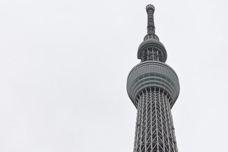 High key image of the The Sakura Skytree tower in Tokyo Japan. One of Worlds tallest towers of 634 meters.の写真素材
