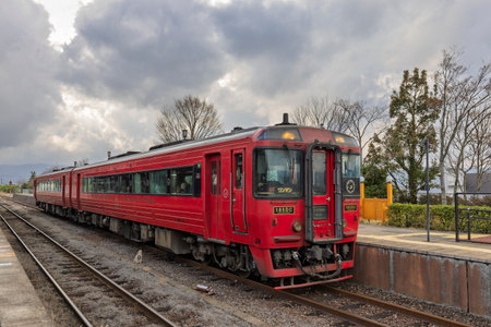 Kumamoto, Japan - March 24, 2025: Vintage lokal train from Kummamoto to Mount Aso Station ofKyushu railway companyのeditorial素材