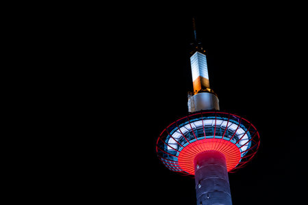 Beautiful Illuminated Kyoto Tower in Kyoto in Japan