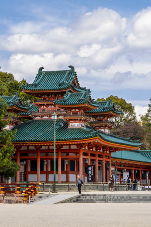 Kyoto, Japan - March 29, 2025: Heian Jongu shrine in Heiankyo in Kyoto, japanの写真素材