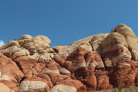 clear blue sky view in old Nevada Las Vegas desert to a big red rockの写真素材