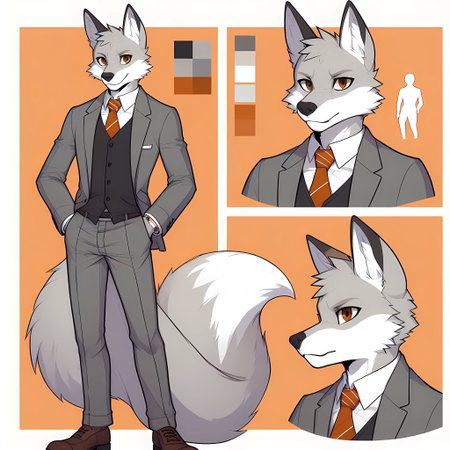 Illustration of a fox and a wolf in a business suit.の素材