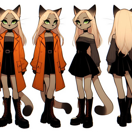 Fashion girl in a coat with a cat on a white backgroundの素材