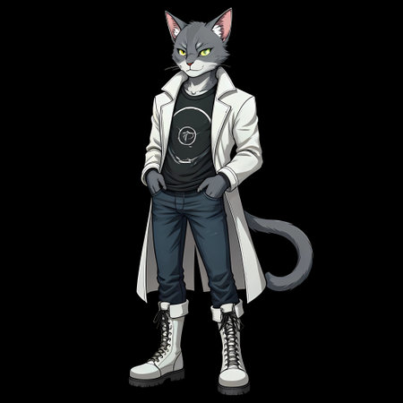 Vector illustration of a cat in a white coat and black pants.の素材