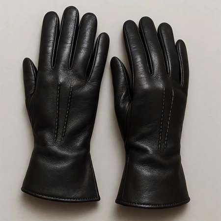 Black leather gloves isolated on a white background. 3d render.の素材