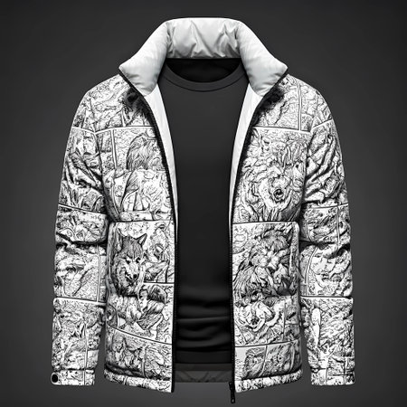 Men's jacket with a hood on a dark background. 3d renderingの素材