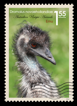 A fake post stamp shows image of Emu, Fake series Australian Unique Animals.の写真素材