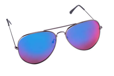 Sunglasses with bright glasses in the form of drops on a white background.の写真素材