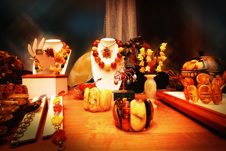 Jewelry, caskets, vases and ware from amberの写真素材