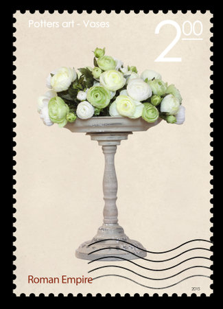 A fake post stamp shows image of Roman Empire vases, Fake series Potters art - Vases.のeditorial素材