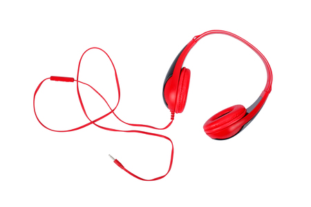 Musical equipment - Red headphone on a white background. Isolatedの写真素材