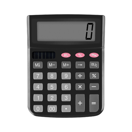 Stationery, science and education - Calculator front view isolated white backgroundの写真素材
