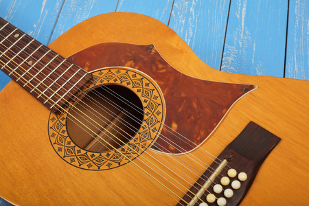 Musical instrument - bridge pin twelve-string vintage acoustic guitar.