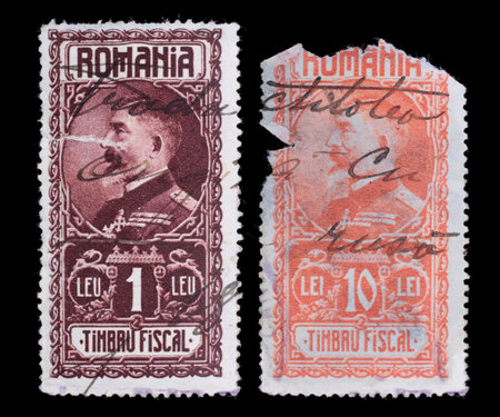Romania - circa 1927: A postage stamps printed in the Romanian shows image King Ferdinand I series,...