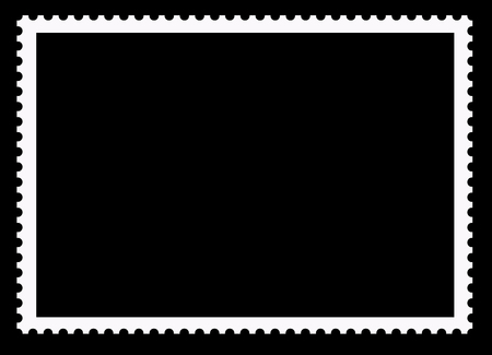 Postage stamps. Clear blank border photo frame isolated on a black background.の写真素材