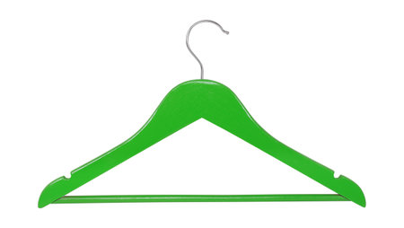 Clothes, shoes and accessories - Green wooden clothes hangers isolated on a white background.の写真素材
