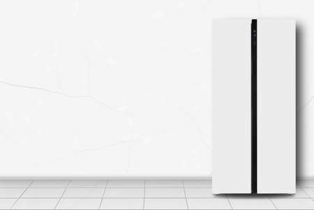 Major appliance - Two-door side by side refrigerator in front on a white wall backgroundの写真素材