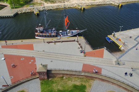 KOLOBRZEG - CRUISE SHIP ON PORT - View from the lighthouseのeditorial素材