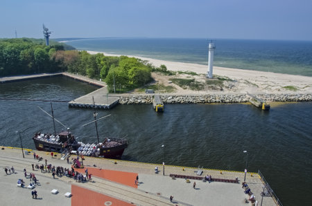KOLOBRZEG - Top view of the port in Kolobrzeg and coastal viewsのeditorial素材