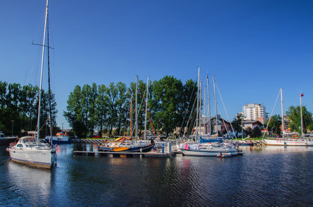Marina Solna in Kolobrzeg - Sailboats moored to the quays marinaのeditorial素材