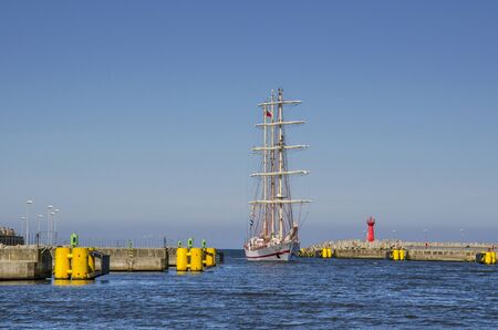 Sailing ship entering the port of Kolobrzeg