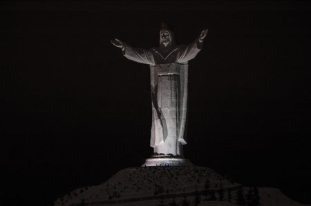 Swiebodzin, LUBUSKIE / POLAND - DECEMBER: Statue of Christ the King floodlitのeditorial素材
