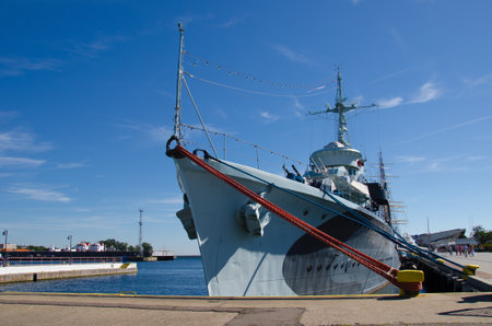 DOSTROYER ORP lightning. Gdynia, POMERANIA / POLAND: ORP B?yskawica museum ship moored at the harbor quayのeditorial素材