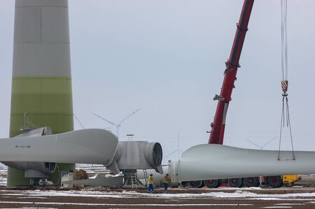 WIND FARM - assembly of the wind turbineの写真素材