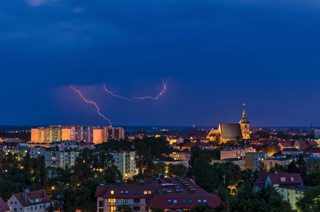 LIGHTNING IN THE NIGHT SKY - Over the rooftops of Kolobrzegの写真素材