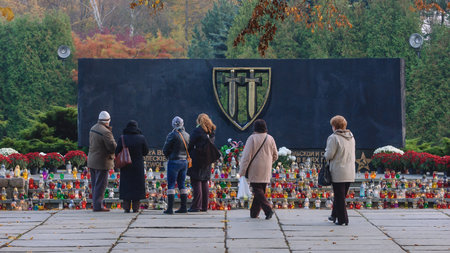 KOLOBRZEG, WEST POMERANIAN / POLAND: Inhabitants of city light candles in Kolobrzeg from 1945のeditorial素材