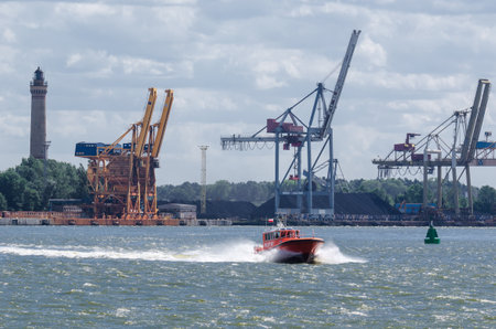 SWINOUJSCIE, WEST POMERANIAN / POLAND: Port cranes on a coal transshipment wharfのeditorial素材