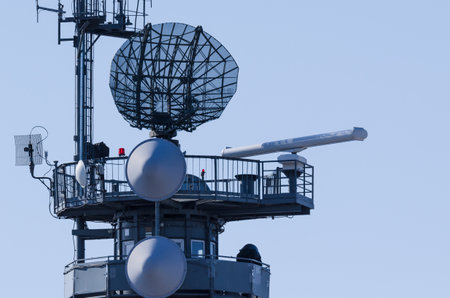 WEST POMERANIAN / POLAND - 2018: Military radiolocation equipment to control the situation at sea